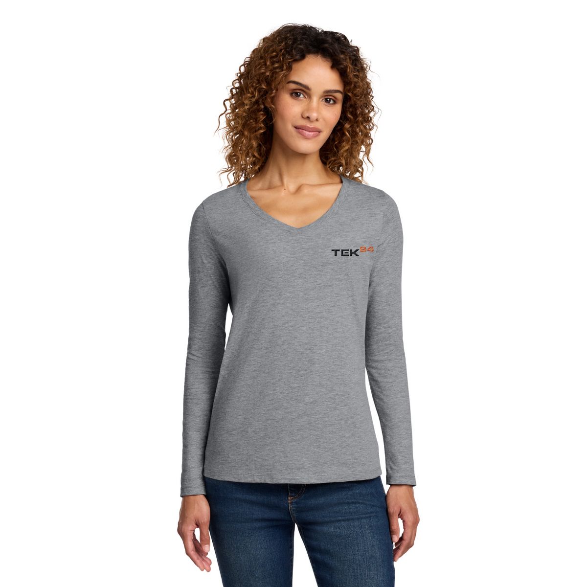 Port & Co Women's Long Sleeve Fan Favorite V-Neck Tee — model