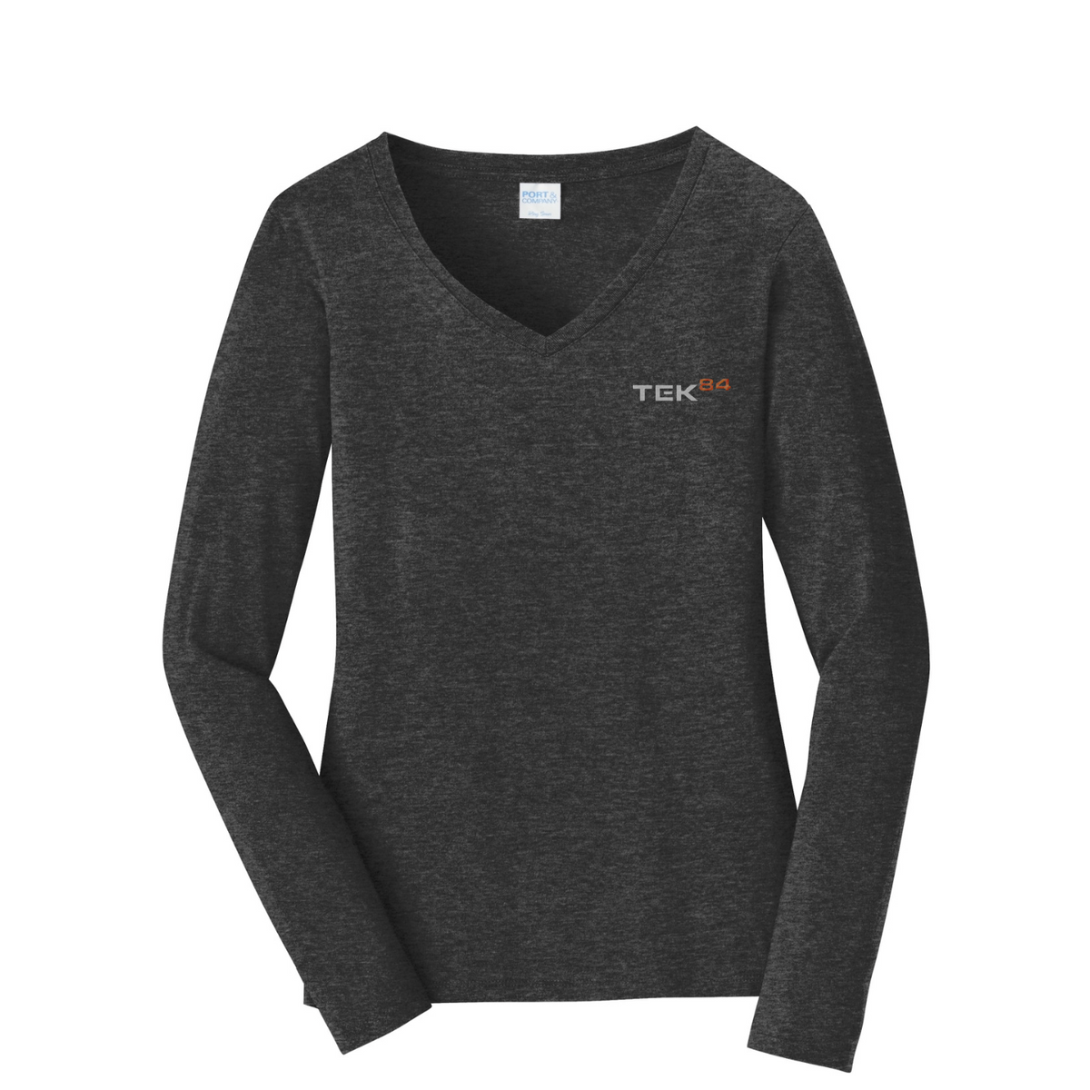 Port & Co Women's Long Sleeve Fan Favorite V-Neck Tee — Dark Heather Grey