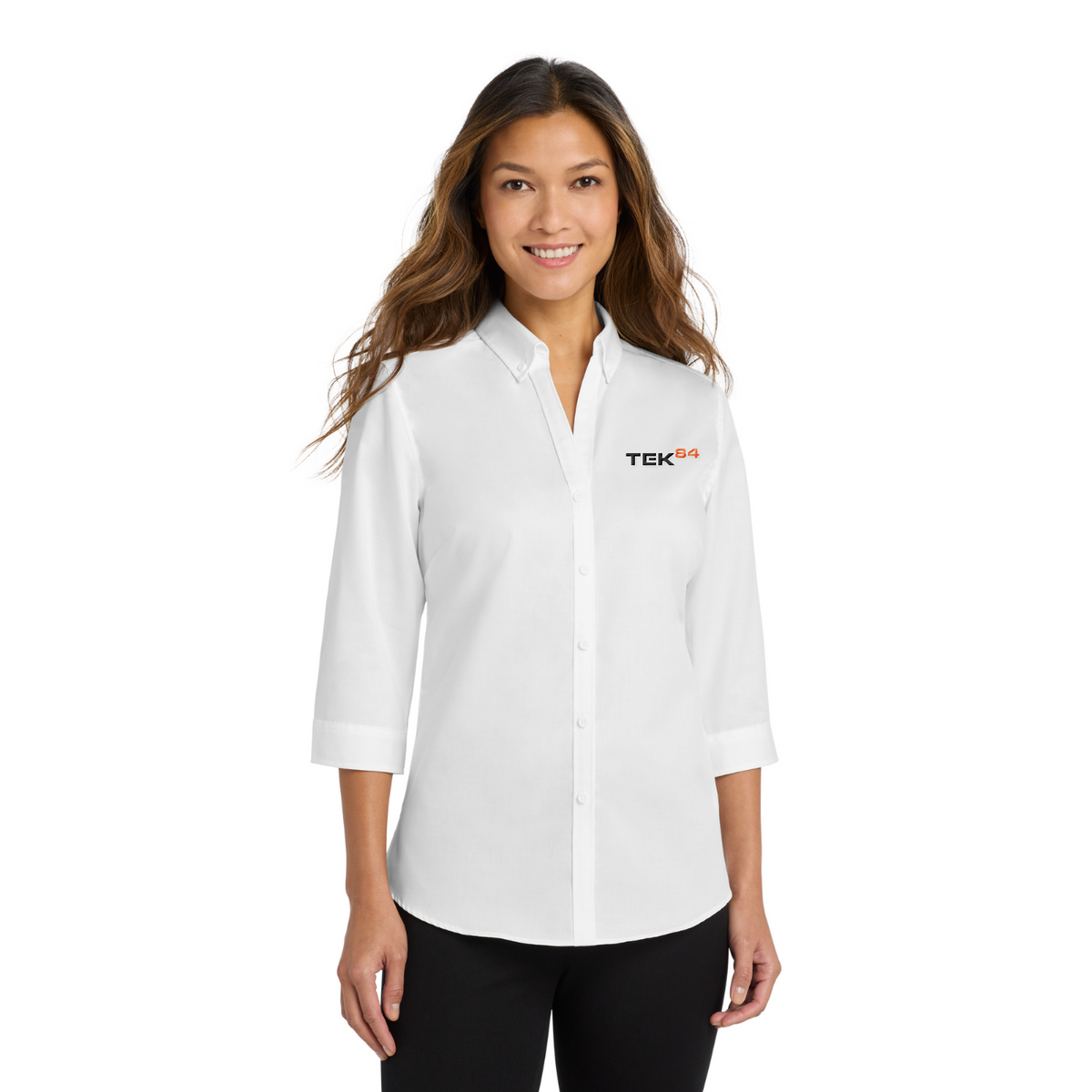 Port Authority Women's 3/4-Sleeve SuperPro Twill Shirt — model